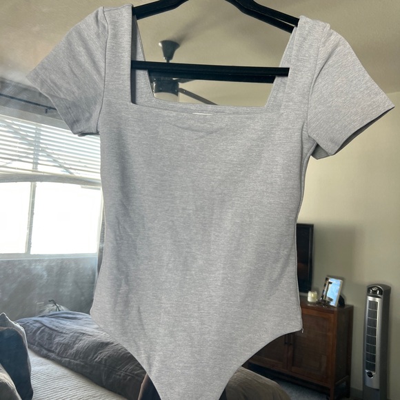 Aritzia Tops - Aritzia Heather Grey Square Neck Original Contour Bodysuit